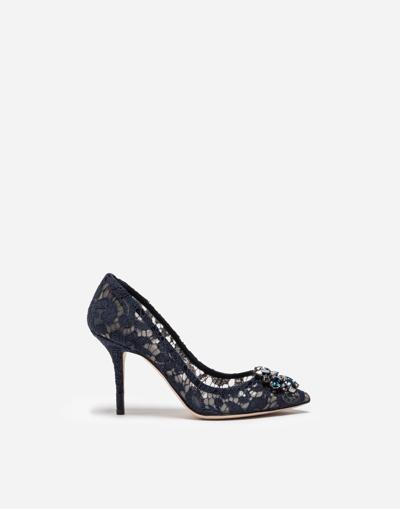 Shop Dolce & Gabbana Lace Rainbow Pumps With Brooch Detailing In Blue