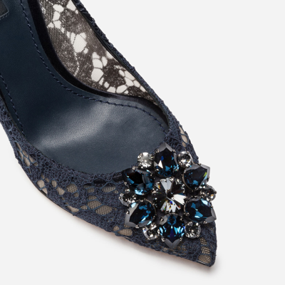 Shop Dolce & Gabbana Lace Rainbow Pumps With Brooch Detailing In Blue