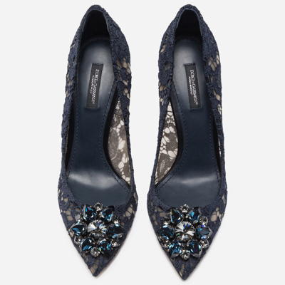 Shop Dolce & Gabbana Lace Rainbow Pumps With Brooch Detailing In Blue