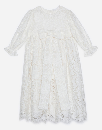 Shop Dolce & Gabbana Long-sleeved Galloon Lace Dress In White