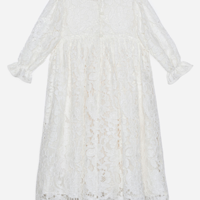 Shop Dolce & Gabbana Long-sleeved Galloon Lace Dress In White