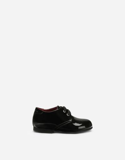 Shop Dolce & Gabbana Patent Leather Derby Shoes With Logo In Black