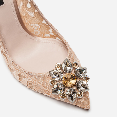 Shop Dolce & Gabbana Lace Rainbow Pumps With Brooch Detailing In Pink