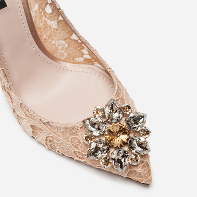 Dolce & Gabbana Beige Taormina Lace Crystals Heels Pumps Shoes In Pink