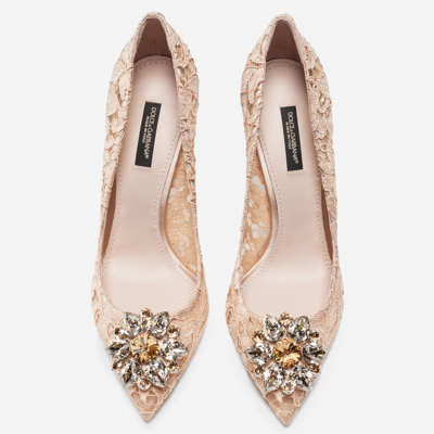 Dolce & Gabbana Beige Taormina Lace Crystals Heels Pumps Shoes In Pink