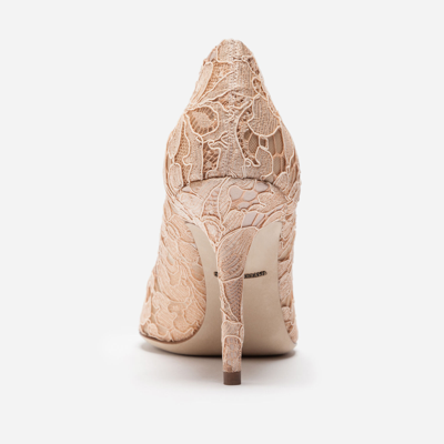 Dolce & Gabbana Beige Taormina Lace Crystals Heels Pumps Shoes In Pink