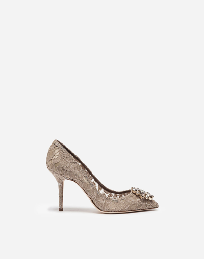 Shop Dolce & Gabbana Lace Rainbow Pumps With Brooch Detailing In Beige