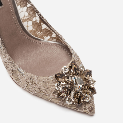 Shop Dolce & Gabbana Lace Rainbow Pumps With Brooch Detailing In Beige