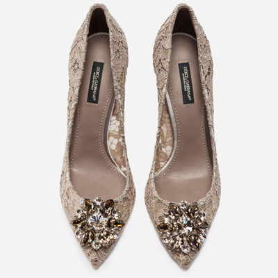 Shop Dolce & Gabbana Lace Rainbow Pumps With Brooch Detailing In Beige