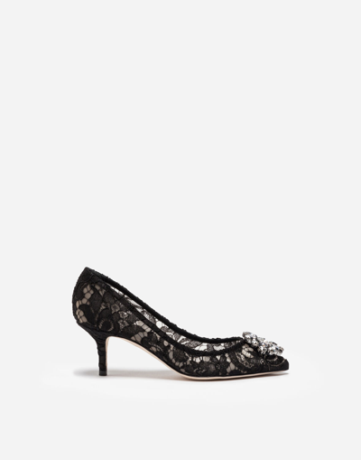 Shop Dolce & Gabbana Lace Rainbow Pumps With Brooch Detailing In Black