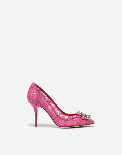 Shop Dolce & Gabbana Pump In Taormina Lace With Crystals In Fuchsia