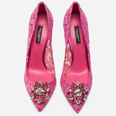 Shop Dolce & Gabbana Pump In Taormina Lace With Crystals In Fuchsia