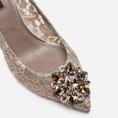 Shop Dolce & Gabbana Lace Rainbow Pumps With Brooch Detailing In Beige