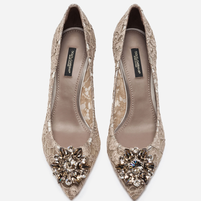 Shop Dolce & Gabbana Lace Rainbow Pumps With Brooch Detailing In Beige