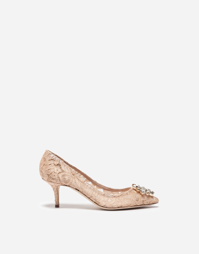 Shop Dolce & Gabbana Lace Rainbow Pumps With Brooch Detailing In Pink