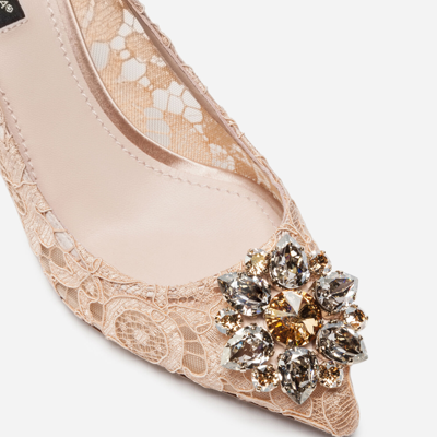 Dolce & Gabbana Lurex Lace Rainbow Pumps With Brooch Detailing In Pink