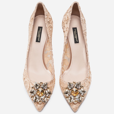 Dolce & Gabbana Lurex Lace Rainbow Pumps With Brooch Detailing In Pink