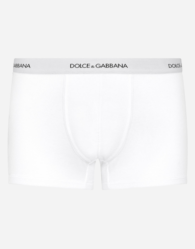 Shop Dolce & Gabbana Ribbed Cotton Boxers In White