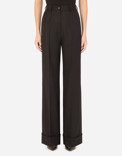 Dolce & Gabbana Flared Wool Pants In Black
