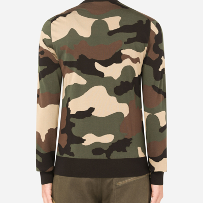 Shop Dolce & Gabbana Silk Round-neck Sweater With Camouflage Intarsia In Multicolor