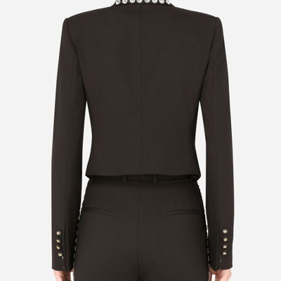 Dolce & Gabbana Wool Spencer-fit Jacket With Crystal Piping In Black