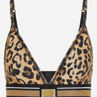 Dolce & Gabbana Leopard-print Cropped Tank Top In Multicolor