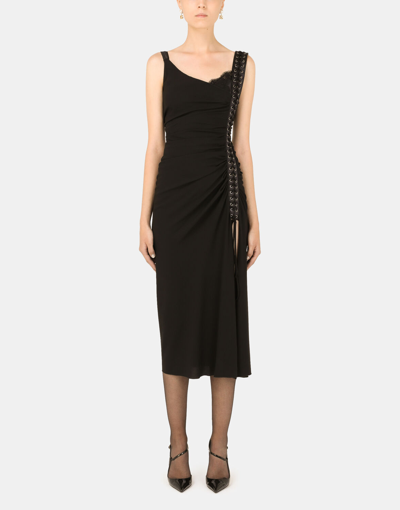 Dolce & Gabbana Sable Calf-length Dress With Laces And Eyelets In Black