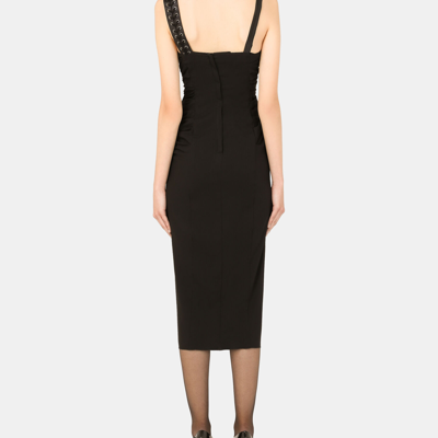 Dolce & Gabbana Sable Calf-length Dress With Laces And Eyelets In Black