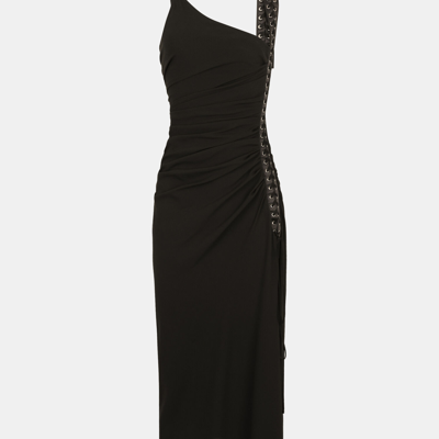 Dolce & Gabbana Sable Calf-length Dress With Laces And Eyelets In Black