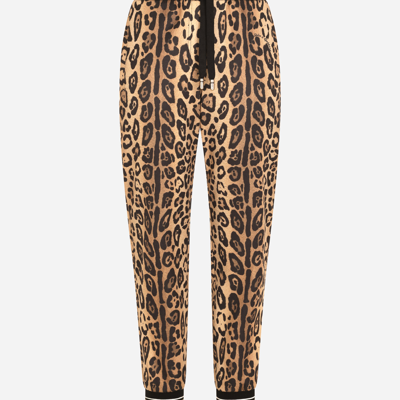 Dolce & Gabbana Jersey Jogging Pants With Leopard Print In Multicolor