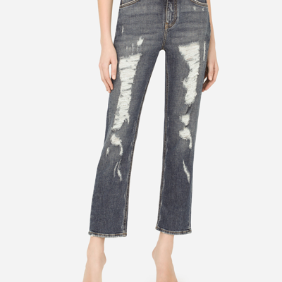 Dolce & Gabbana Distressed Boyfriend Jeans In Multicolor