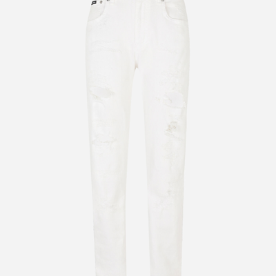 Dolce & Gabbana White Cotton Boyfriend Jeans In White