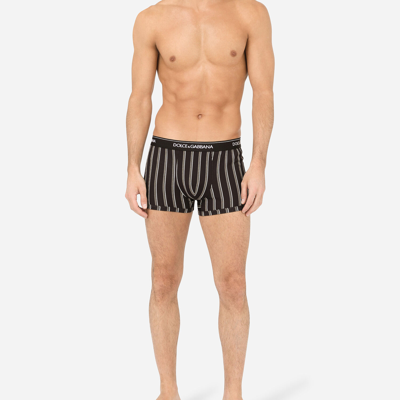 Shop Dolce & Gabbana Two-way-stretch Cotton Boxers With Striped Print In Multicolor
