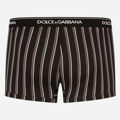 Shop Dolce & Gabbana Two-way-stretch Cotton Boxers With Striped Print In Multicolor