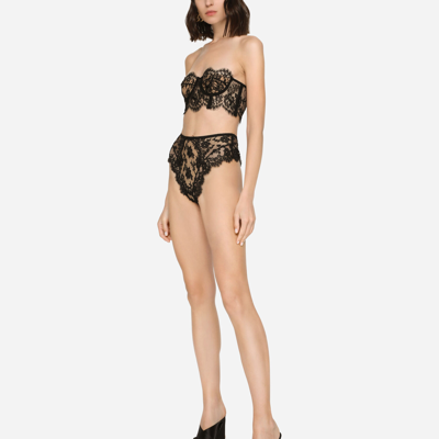 Shop Dolce & Gabbana High-waisted Lace Briefs In Black