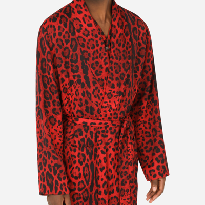 Shop Dolce & Gabbana Leopard-print Viscose Robe In Multicolor