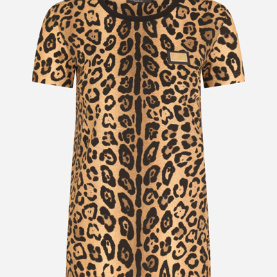 Dolce & Gabbana Short-sleeved Leopard-print Jersey T-shirt In Multicolor