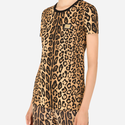 Dolce & Gabbana Short-sleeved Leopard-print Jersey T-shirt In Multicolor