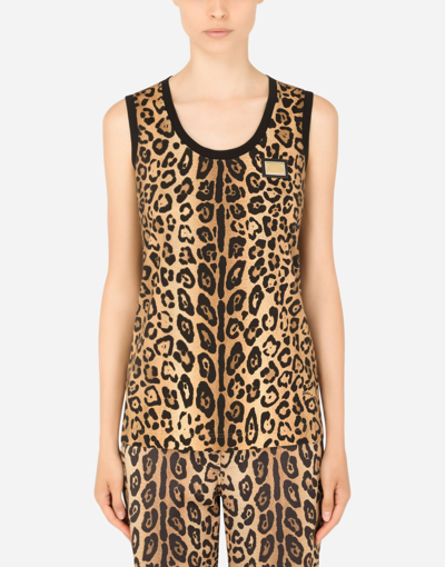 Shop Dolce & Gabbana Leopard-print Jersey Tank Top In Multicolor