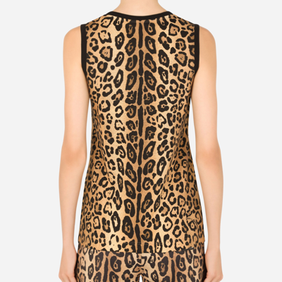 Shop Dolce & Gabbana Leopard-print Jersey Tank Top In Multicolor