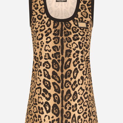 Shop Dolce & Gabbana Leopard-print Jersey Tank Top In Multicolor