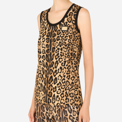 Shop Dolce & Gabbana Leopard-print Jersey Tank Top In Multicolor