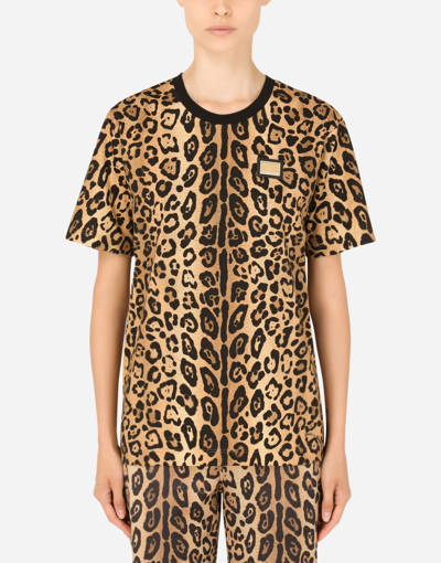 Dolce & Gabbana Short-sleeved Leopard-print Jersey T-shirt In Multicolor