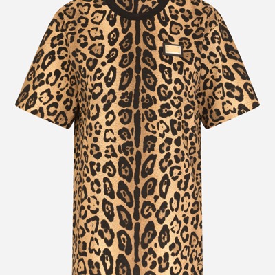Dolce & Gabbana Short-sleeved Leopard-print Jersey T-shirt In Multicolor
