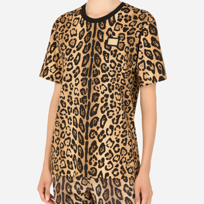 Dolce & Gabbana Short-sleeved Leopard-print Jersey T-shirt In Multicolor