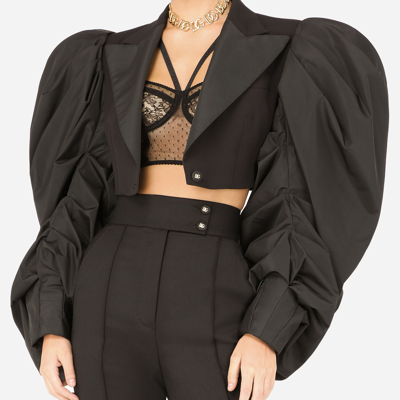 Shop Dolce & Gabbana Short Taffeta And Wool Poplin Jacket In Black