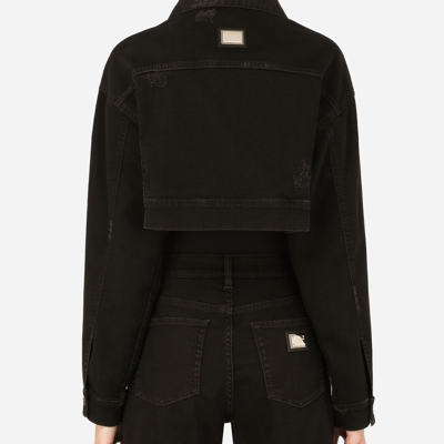 Dolce & Gabbana Cropped Denim Jacket With Pockets In Multicolor