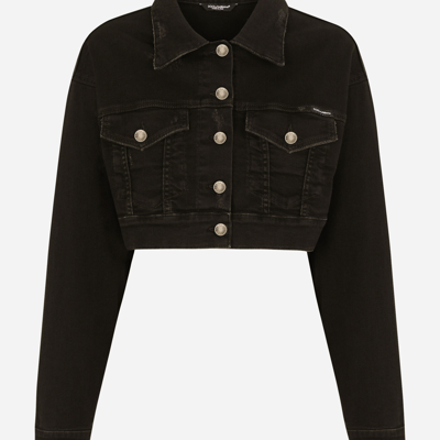 Dolce & Gabbana Cropped Denim Jacket With Pockets In Multicolor