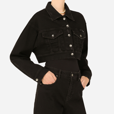 Dolce & Gabbana Cropped Denim Jacket With Pockets In Multicolor