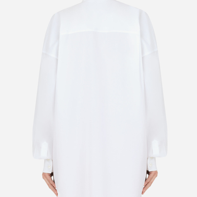 Dolce & Gabbana Logo-plaque Pointed-collar Cotton Shirt In White